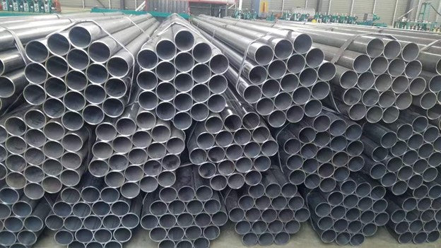 Stack of Desheng steel Hot Galvanized Steel Pipe in warehouse